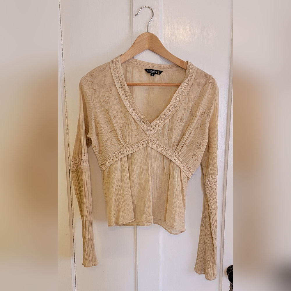 Cotton Babydoll Top with Intricate Embroidery and Lace Detail - Medium